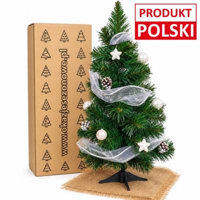 Choinka 65 cm zielona białe ozdoby